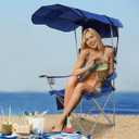 Elevon Camping Chair, Oversized Folding Chair with Canopy, Portable Outdoor Chair with Arms, Cup Holder and Carry Bag for Camping, Fishing, Beach, and Sports, Sky Blue
