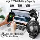Clip on Fan 65 Hours Portable Desk Fan Rechargeable with LED Lights & Hooks 12000 Capacity Battery Operated Fan with Clips Small Desk Fan Mini Fans for Tents Travel Outdoor Camping Golf Cart, Black