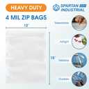 Spartan Industrial - 12 X 15 (100 Count) 4 Mil Thick Clear Reclosable Zip Plastic Poly Bags with Resealable Lock Seal Zipper - Heavy Duty and Durable