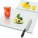 Tempered Glass Cutting Board for Kitchen Counter, Clear Cutting Board with Rubber feet, Glass Cutting Boards Set, Non-slip Heat-Resistant, Shatter and Scratch Resistant, Easy to Clean