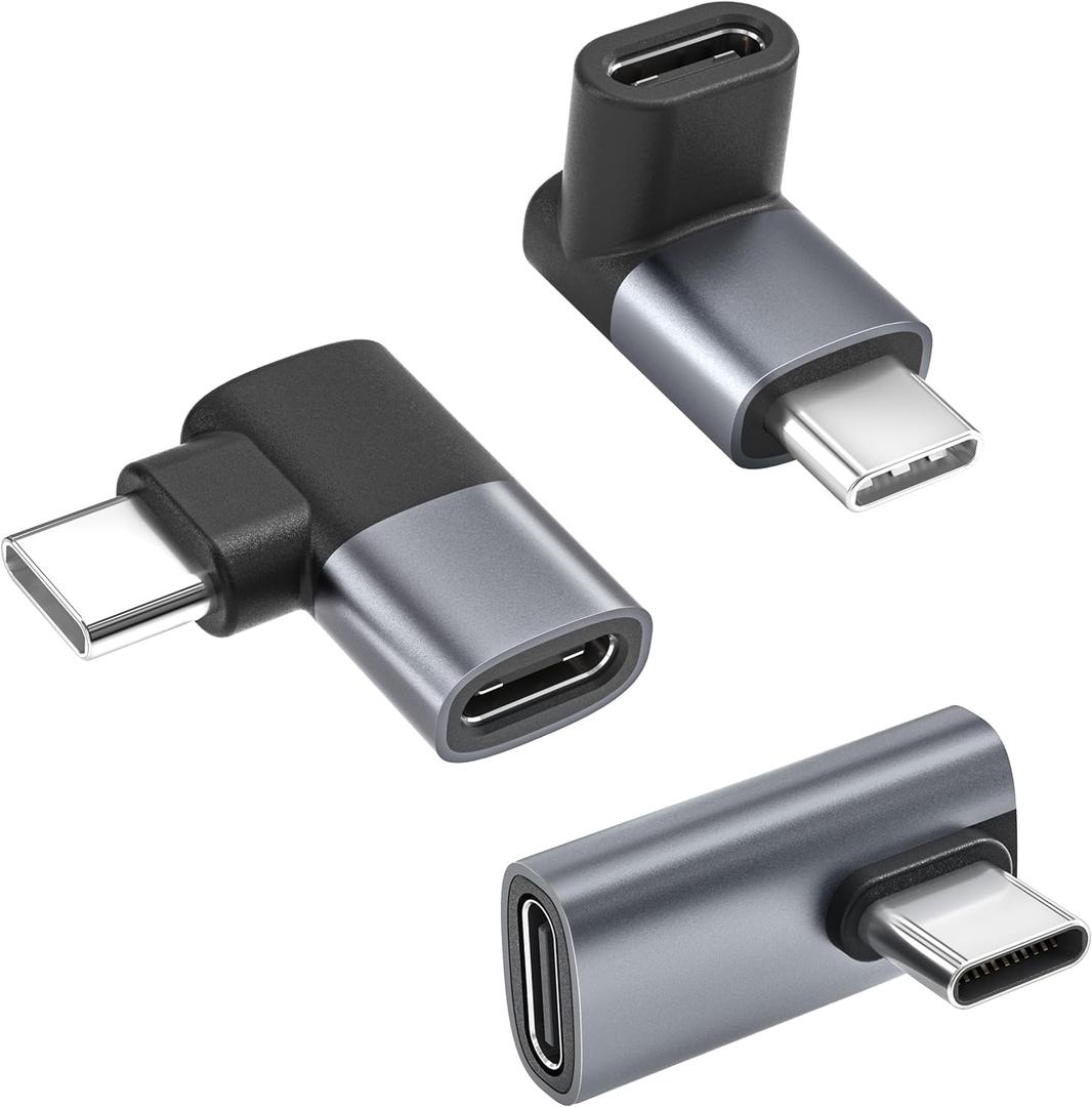 Basesailor USB C 90 Degree Adapter 3Pack,100W Right Angle Extender,Type C Male to USBC Female Connector,40Gbps USB4 Thunderbolt 4 3 Extension Converter for iPhone 17 17e 16,MacBook,Steam,Switch,Laptop