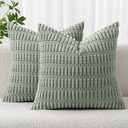 MIULEE Pack of 2 Spring Corduroy Decorative Euro Sham Throw Pillow Covers 24x24 Inch Soft Boho Striped Pillow Covers Modern Farmhouse Home Decor for Summer Sofa Living Room Couch Bed Greyish Green