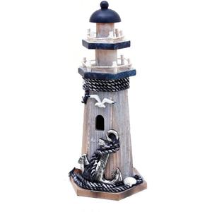 Rustic Wood Lighthouse Decor Nautical Tabletop Centerpiece Wooden Lighthouse Ocean Beach Themed Sculpture Indoor Outdoor Coastal Decor for Home Party Mantel 10.25" H