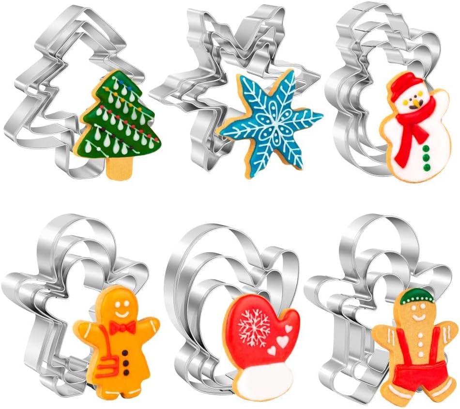 Christmas Cookie Cutter Set,18 Piece Stainless Steel Winter Christmas Cookie Cutters Shapes for Baking - Christmas Tree,Snowflake,Snowman,Gingerbread Man,Gingerbread Girl,Mitten, Silver