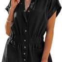 Dokotoo Women's Summer Trooper Utility Cargo Rompers Short Sleeve Button Down Pockets Jumpsuits (S, Black)