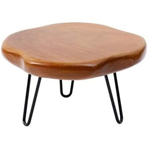 JOLLYMER 8.7" Live Edge Teak Wood Plant Stand with 3 Metal Legs – Versatile Wooden Display Stand, Pedestal Stand for Garden/Kitchen/Bathroom