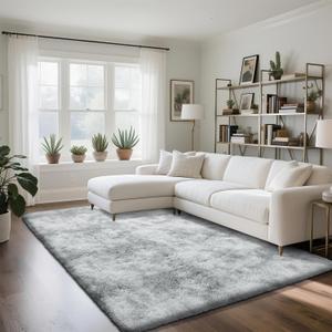 Fluffy Rug Shaggy Area Rug, Mottling Grey 5x8 Area Rugs for Bedroom, Small Bedside Rug, Soft Fluffy Shaggy Entryway Throw Rugs for Living Room Bedroom Kids Room Home Decor