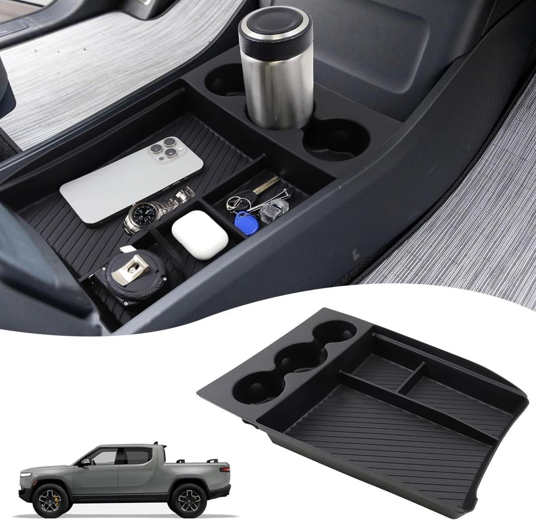 Lower Center Console Organizer Tray Compatible with Rivian R1T & R1S 2024 2023 2022, Drinking Cup Holder Storage Box Tray Insert Interior Accessories