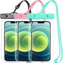 2025 Waterproof Phone Pouch for Cruise Essentials, Beach Vacation Essentials Cruise Ship Must Haves Dry Bag for Travel Accessories, Case for iPhone 16 15 14 13 12 Pro Plus Max Galaxy 3 Pack (Black+Pink+Green)