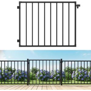 tonchean Heavy-Duty Deck Fence Gate 38''H x 48''W Black Steel Fence Door with Customizable Width Outdoor Dog Gate Metal Gate for Residential, Yard, Patio, Includes Hinges and Latch