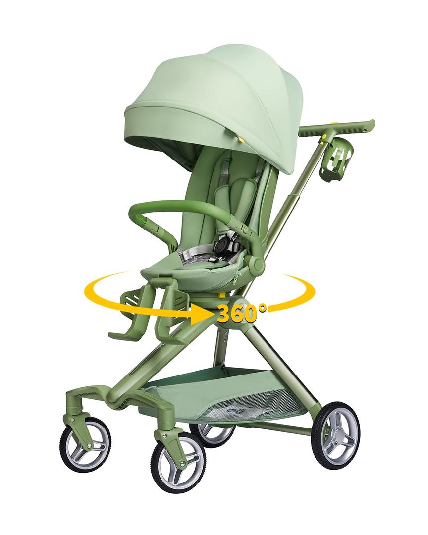 Baby Travel Stroller Mini ELF 2 Lightweight Baby Compact Stroller with 360 Reversible Seat Airplane Compatible Full Recline Ergonomic Backrest for Babys Toddlers - Green