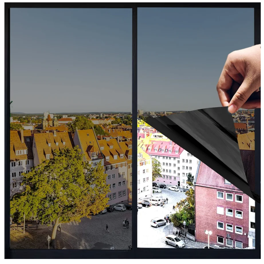 One Way Privacy Window Film,Premium PET Material,Daytime Reflective Heat Control Anti UV Door Sticker,Window Tint for Home Office Living Room,Cosmic Black,35.4 Inch x 16.4 Feet Set of 3