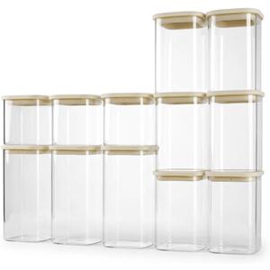 12pcs Square Glass Pantry Storage Jars Set with Glass Lids 0.76Qt/1.22Qt/1.67Qt - Airtight Stackable Kitchen Canisters Sets | 24floz / 40floz / 53floz Glass Pantry Storage Containers