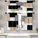 Beige Kitchen Window Curtains Valance and Tier Set 36 Inch, Black Grey White Modern Rod Pocket Short Tier Curtain for Bathroom, Abstract Art Small Cafe Drapes for Decor