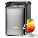 Inoviva Nugget Ice Maker Countertop, 40lbs/24H Soft Chewable Pellet Ice Machine with Self-Cleaning, Sonic Ice Maker for Home Kitchen,Office - Black Stainless