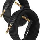 6.35mm TRS Instrument Cable 10FT 2-Pack,Right Angle 90 Degree 1/4 Inch Male Jack Stereo Audio Cord,6.35 Balanced Line Lead for Electric Guitar,Bass,Keyboard,Mixer,Amplifier/AMP,Speaker,Equalizer