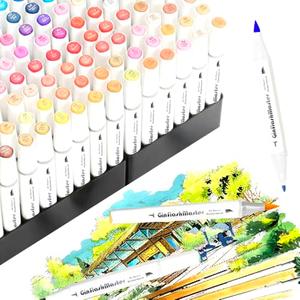 Ginflash Brush & Fine Art Markers Pen Sketch Alcohol Based Markers Dual-Tipped Manga Drawing Coloring Marker Art Supplies for Artist (80)