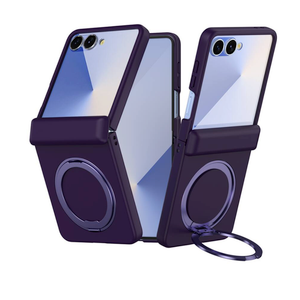 Magnetic Case for Samsung Galaxy Z Flip 7 with Screen Protector , 360° Rotating Kickstand Shockproof Hinge Cover - Darkpurple
