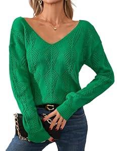Libsorge Womens V Neck Cardigan Sweaters for Women Leaf Crochet Reversible Sweaters Fall 2025 Sexy Cropped Lightweight Hollow Out Knit Off The Shoulder Long Sleeve Button Pollover Tops Green S