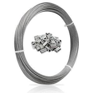Monkemon 1/16 Inch Wire Rope, 304 Stainless Steel Cable, Aircraft Cable, 100FT with 50Pcs Crimping Sleeves, 7x7 368lbs Breaking Strength