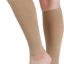 Lin Performance 20-30 mmHg Medical Calf Compression Sleeve for Women and Men Lightweight Footless Socks for Travel Flight Daily Comfort（Beige, M）