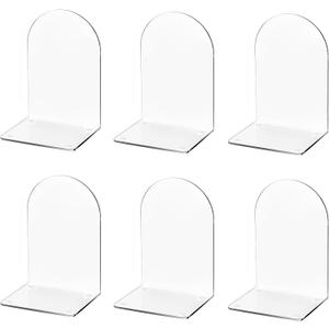 Lulonpon 6 Pieces Book Ends, Bookends, Books End for Shelves, Books End for Heavy Books, Clear Bookends, Acrylic Book Ends for School, Library,Desktop Organizer and Book Shelves