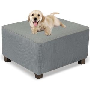 NeColorLife Ottoman Cover Square Waterproof Ottoman Slipcover Thick Storage Footrest Stool Covers Furniture Protector for Pets(Large Size,Light Gray)
