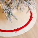 Simgoing 48 Inch Christmas Tree Skirt with Red Bow Felt Christmas Tree Skirt Vintage Decoration for Indoor Home Decor Xmas Party Supplies