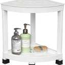 GallopFun Corner Shower Stool for Inside Shower, Waterproof Shower Bench for Shaving Legs, Plastic Anti-Fracture Shower Seat/Foot Rest with Baffle Storage Shelf, Rapid Assembly DIY Shelf (White)