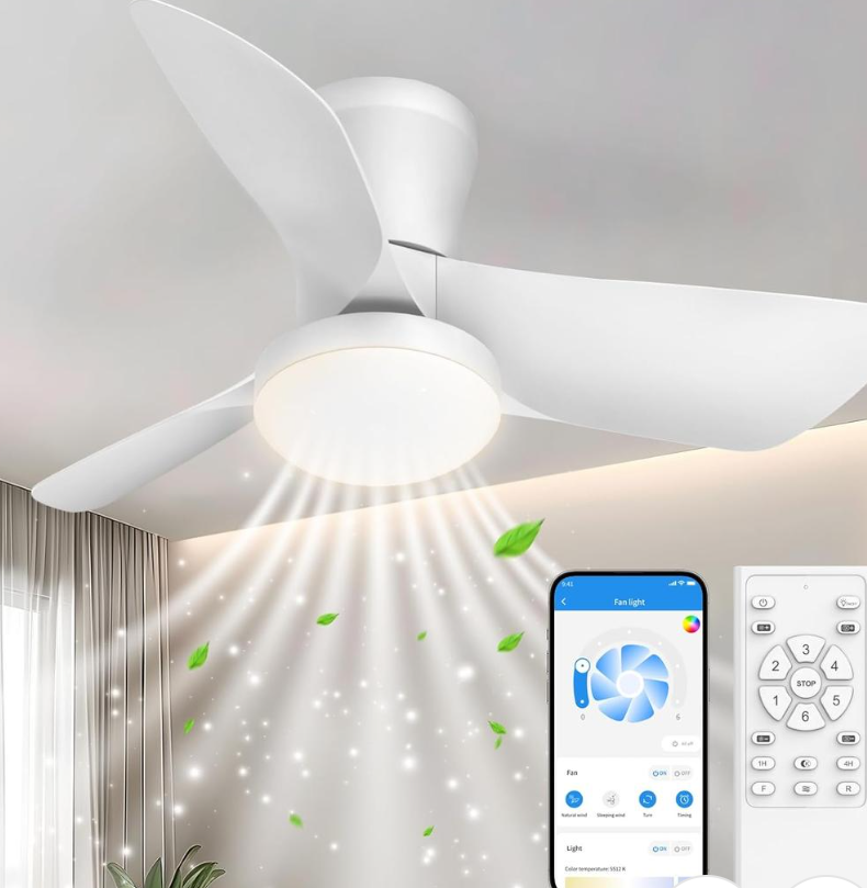 Ceiling Fans Lights with APP & Remote Control: 30 Inch Low Profile Ceiling Fans with Lights Reversible Small Flush Mount Ceiling Fan 3 Colors Quiet 6 Speeds Ceiling Fan for Bedroom Livingroom Kitchen