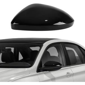 Left Driver Side Mirror Cover Cap Compatible with VW Jetta 2019-2024 | Clip-on Door Exterior Rearview Mirror Trim without Turn Signals, Not Sticker Type, Glossy Black