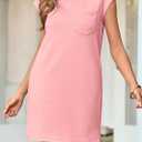KIRUNDO Summer Dresses for Women 2026 Cap Sleeve Tshirt Dress Spring Mini Shift Sundress Loose Beach Outfits with Pockets (M)