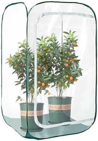 Plant Mini Greenhouse Pop up Frost Protection Enclosure PVC Clear Plant Covers with Roll-up Zipper Entry Doors, Indoor and Outdoor Gardens Protecting Plant from Cold Frost (PVC, 23x23x35in)