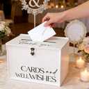 Large Wedding Card Box with Lock & Slot, Elegant White Wedding Card Boxes for Reception Money Gift Envelope Cards, DIY Gift Cards Box for Party Engagement Baby Bridal Shower Table Decor