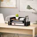 Ballucci 3-Tier Desk Organizer with 2 Side Mail Sorter Slots, Wood Letter Tray, Open Top Paper Organizer, Desktop File Organizer, Black (16.5" x 9.5" x 6.5")