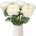 White Ranunculus Artificial Flowers 6PCS Real Touch Faux Ranunculus Flowers for DIY Wedding Bouquet Party Table Home Decor(White)