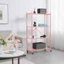 BRIAN & DANY 4-Tier Foldable Storage Shelves with Wheels, Folding Metal Rack Shelving Unit, Heavy Duty No Assembly Organizer Shelf for Garage, Kitchen, Basement, Pantry, Pink