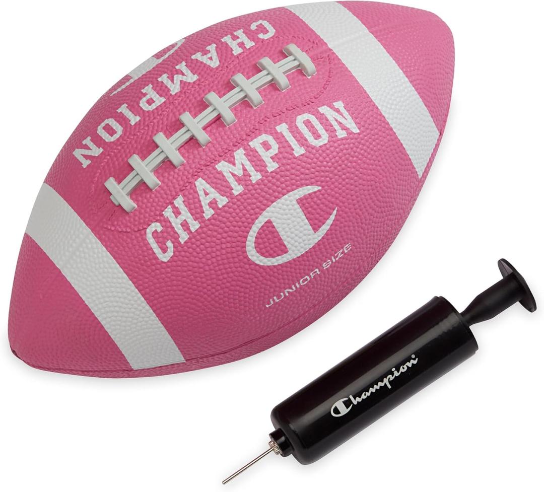 Champion Blitz Football, All-Weather Football, Enhanced Grip, Durable Rubber Cover and Molded Laces, for Outdoor Sports & Training, Includes 6 Ball Pump (JR, Optic Pink/White)