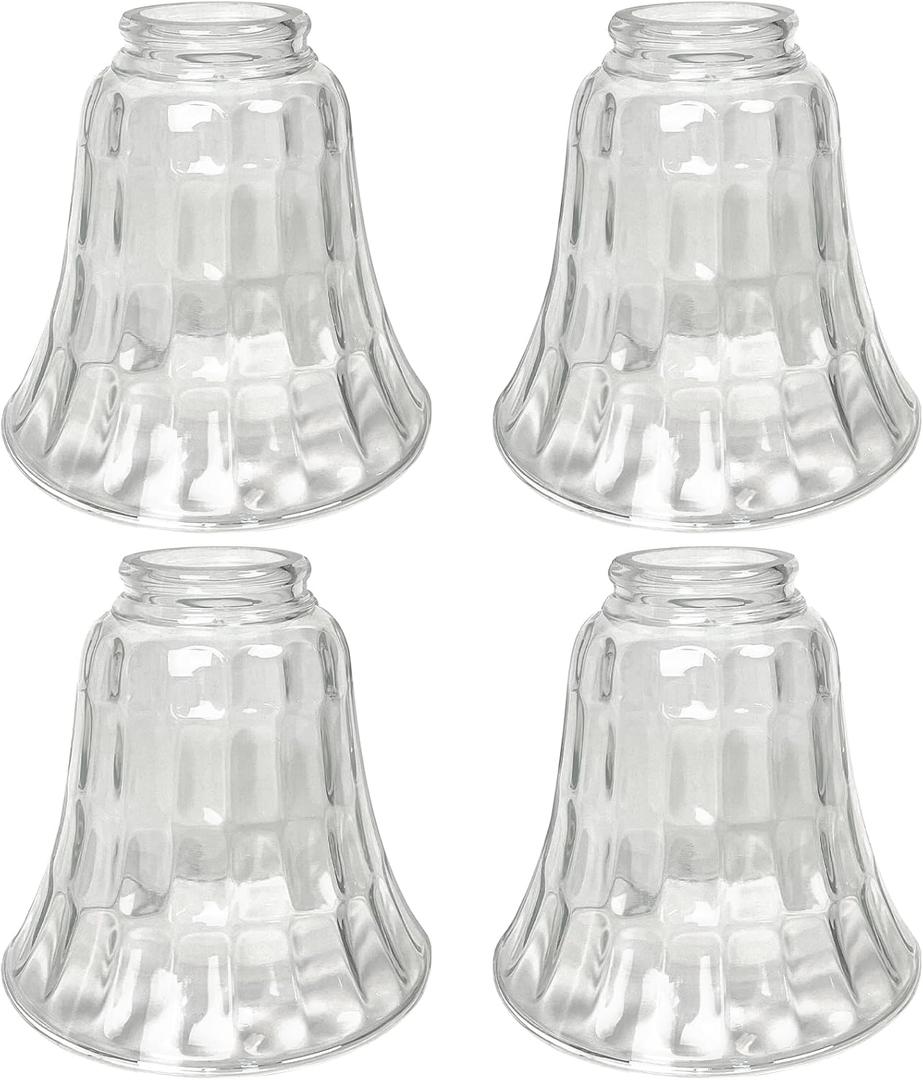 HonoDing Ceiling Lamp Replacement Shade Set of 4, Glass Hammered Bell Ceiling Fan Light Covers, Clear Glass Lamp Shade for Ceilings Fan Light Chandelier Wall Sconce, Easy to Install(Clear Wavy)