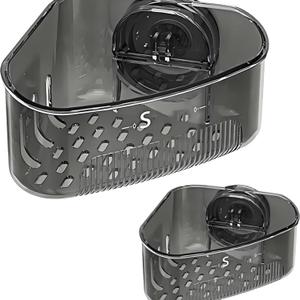 Kitchen Sink Storage Rack Suction Cup Corner Organizer for Sinks Drill-Free Triangular Sink Rack with Drain Basket Includes Adhesive Sponge and Soap Dish 2-Piece Set for Countertop Organization