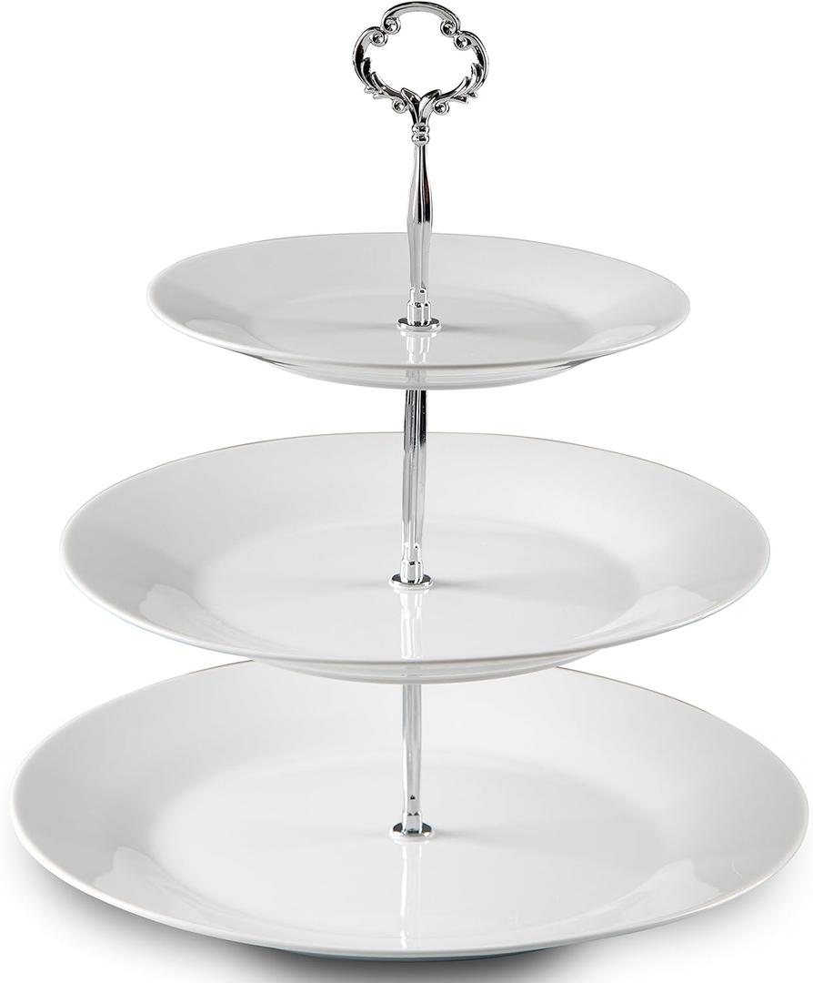 Klikel 3 Tiered Serving Stand -silver Serving Tray For Parties - Round Platter For Cupcakes Fruits Dessert or Tea - Cake Pop Stand And Buffet Server