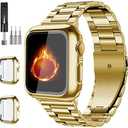 Bekomo Compatible with Apple Watch Band 49mm 46mm 44mm 45mm 42mm 40mm 38mm 41mm, Stainless Steel iWatch Bands with 2 Pack Tempered Glass Case for Series 11/10/9/Ultra 3 2/8/7/6/5/4/3/2/1/SE for Men