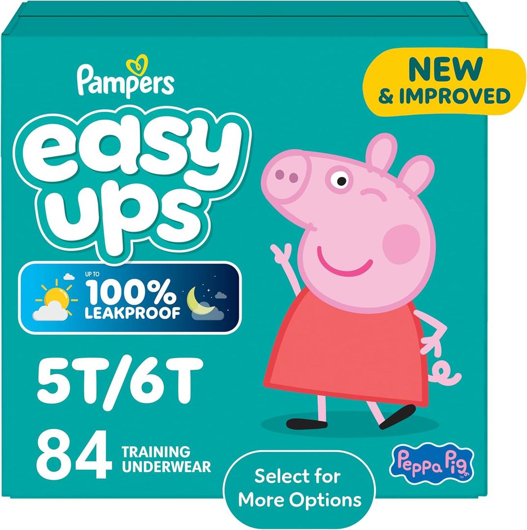Easy Ups Girls & Boys Potty Training Pants, Size 5T-6T, 84 Count, Peppa Absorbent Training Underwear, Up to 100% Leakproof Day and Night, Hypoallergenic