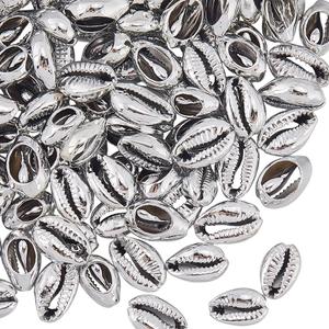 1 Box 100PCS Natural Cowrie Shells Beads Electroplated Silver Summer Open Back No Hole Platinum Sea Hawaii Ocean Seashell Plated Charm Bead for Jewelry Making Bracelets Necklaces DIY Craft