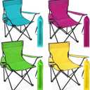 4 Pcs Folding Camping Chairs with Cupholder and Carry Bag Regular Size Portable Lightweight Lawn Chair with Mesh Side Pocket for Fishing Hiking Picnic Beach Outdoor Party (Stylish)