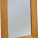Rectangle Wood Framed Wall Mirror with Rattan Detail, Brown 24x36 inches