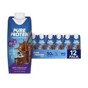 Pure Protein Chocolate Protein Shake, 30g Complete Protein, Ready to Drink and Keto-Friendly, Vitamins A, C, D, and E plus Zinc to Support Immune Health, 11oz Bottles, 12 Pack (EXP 04/28/26)