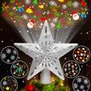 Wninbu Christmas Tree Topper Star Lighted with 6 Projection Modes, Christmas Star Tree Topper Projector Built-in LED Rotating Lights,3D Glitter Dynamic Projector Party Christmas Decorations (Silver)