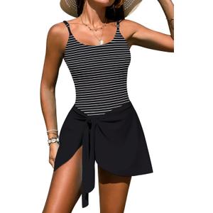 Pink Queen Women's One Piece Swimsuit 2026 Tummy Control Swim Dresses Skirt Adjustable Straps Bathing Suit Beachwear, Small