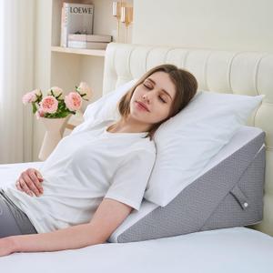 Sasttie Wedge Pillow Headboard, Adjustable Bed Wedge Pillow for After Surgery, Sleeping, Acid Reflux, Neck Pain, Back Pain, and Surgery Recovery, Dark Grey & White (12 Inch)